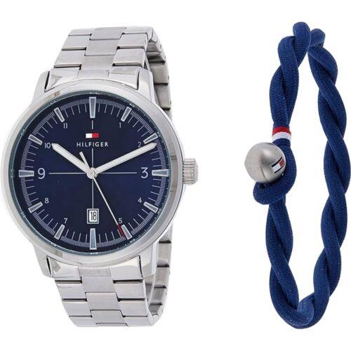 Tommy Hilfiger Men`s Watch and Bracelet Gift Set Silver Steel Bracelet 2770149