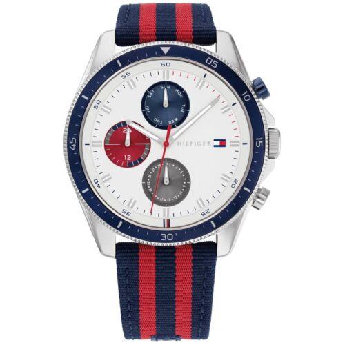 Tommy Hilfiger Men`s Watch Parker Date Display Blue and Red Nylon Strap 1792035