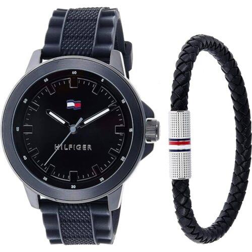 Tommy Hilfiger Men`s Watch and Bracelet Gift Set Black Silicone Strap 2770151
