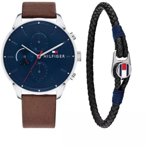 Tommy Hilfiger Men`s Watch and Bracelet Gift Set Chase Day Date Display 2770143