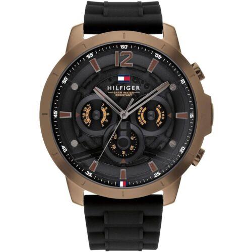 Tommy Hilfiger Men`s Watch Luca Day-date Black Silicone Rubber Strap 1710491