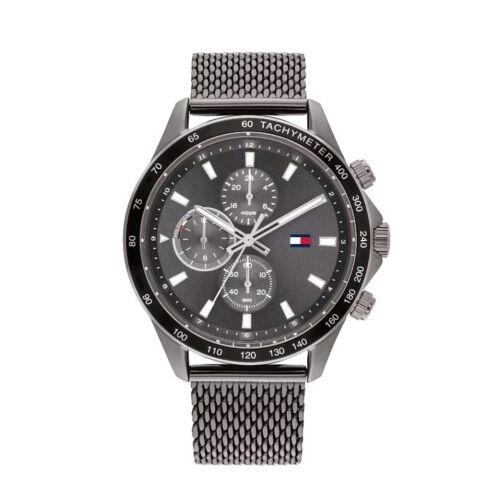 Tommy Hilfiger Men`s Watch Miles Grey Dial Steel Mesh Bracelet Band 1792019