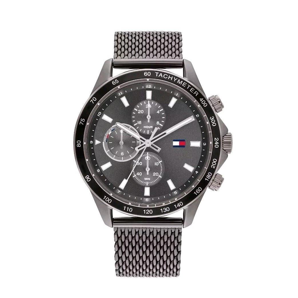 Tommy Hilfiger Men`s Watch Miles Grey Dial Steel Mesh Bracelet Band 1792019 - Dial: Grey, Black, Band: Grey, Bezel: Gray