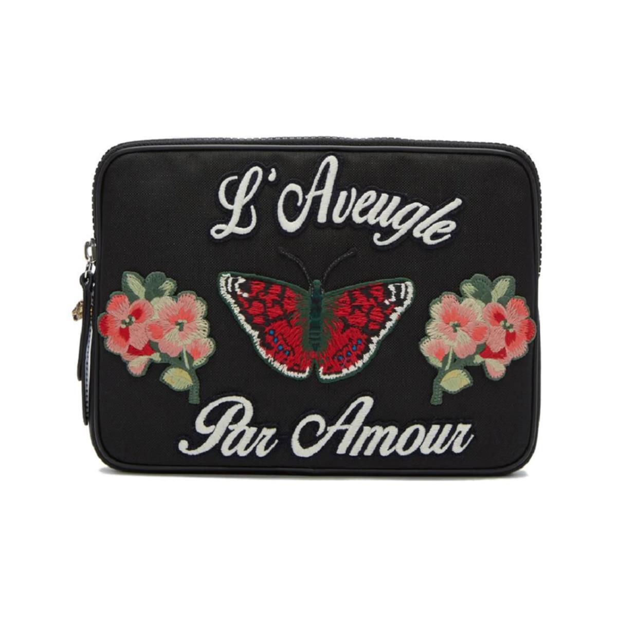 Gucci Black Techno Canvas Embroidered Butterfly Ipad Case Clutch 473883 1058