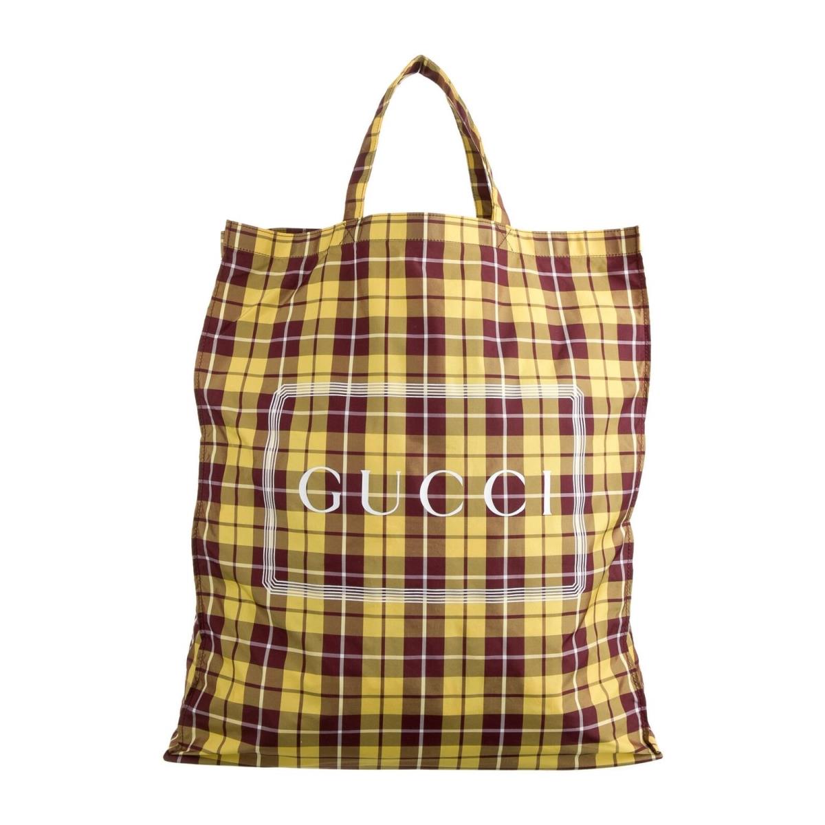 Gucci Plaid Montecarlo Nylon Tote Yellow Brown 260222