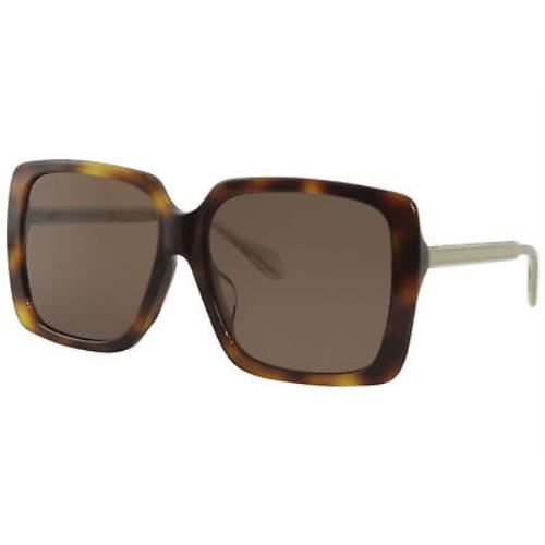 Gucci GG0567SA 002 Sunglasses Women`s Havana-crystal/brown Lenses Square 58mm