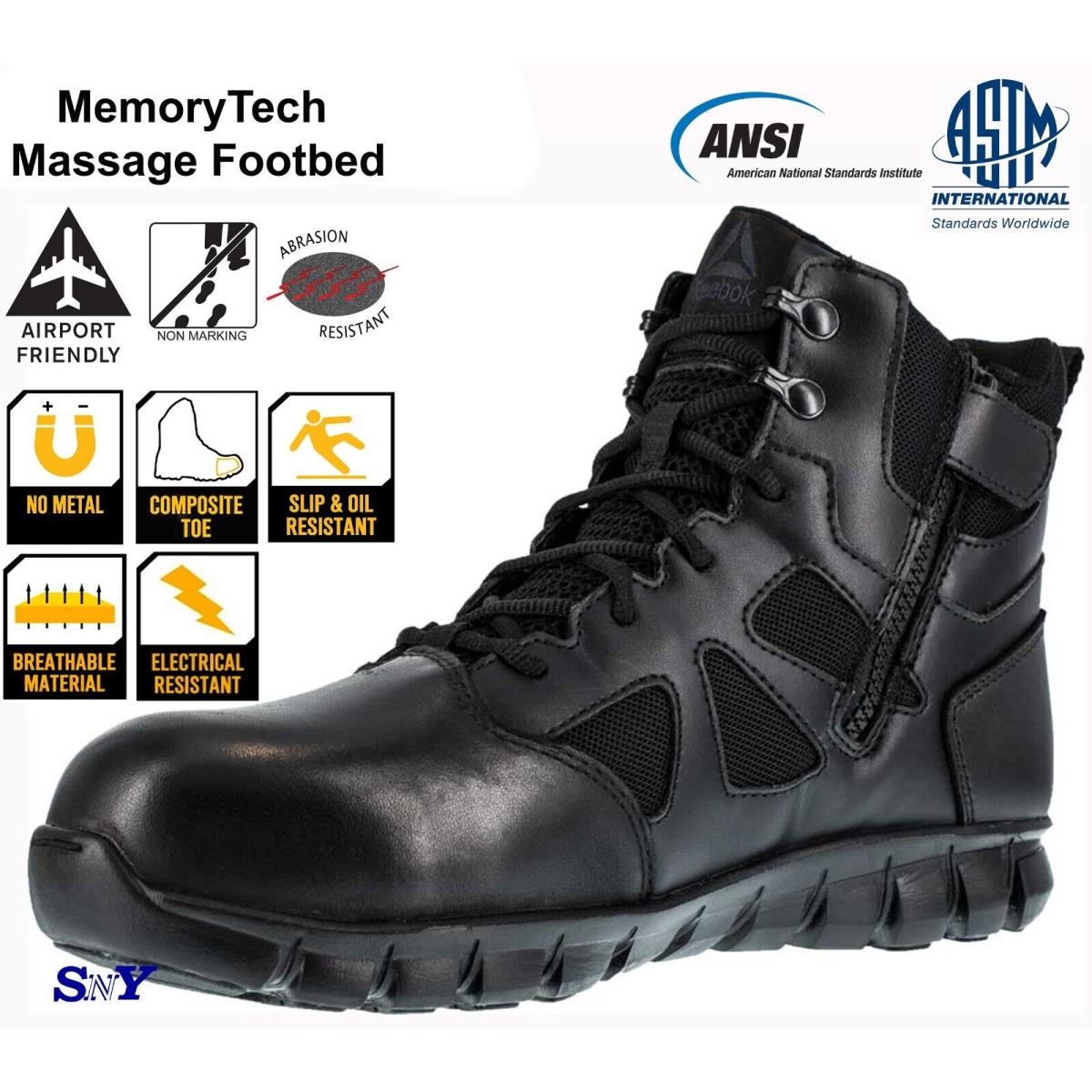 Reebok Tactical Comp Toe SR EH Rated No Metal Boots Shoes Astm Mens Size 9.5M
