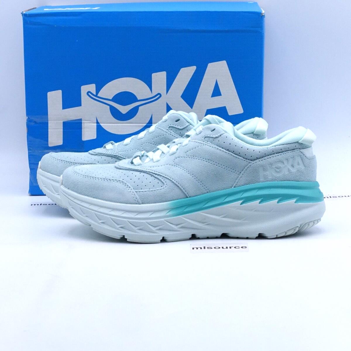 Size 8 Women`s Hoka One One Bondi L Suede Sneakers 1122572-BGAT Blue Glass
