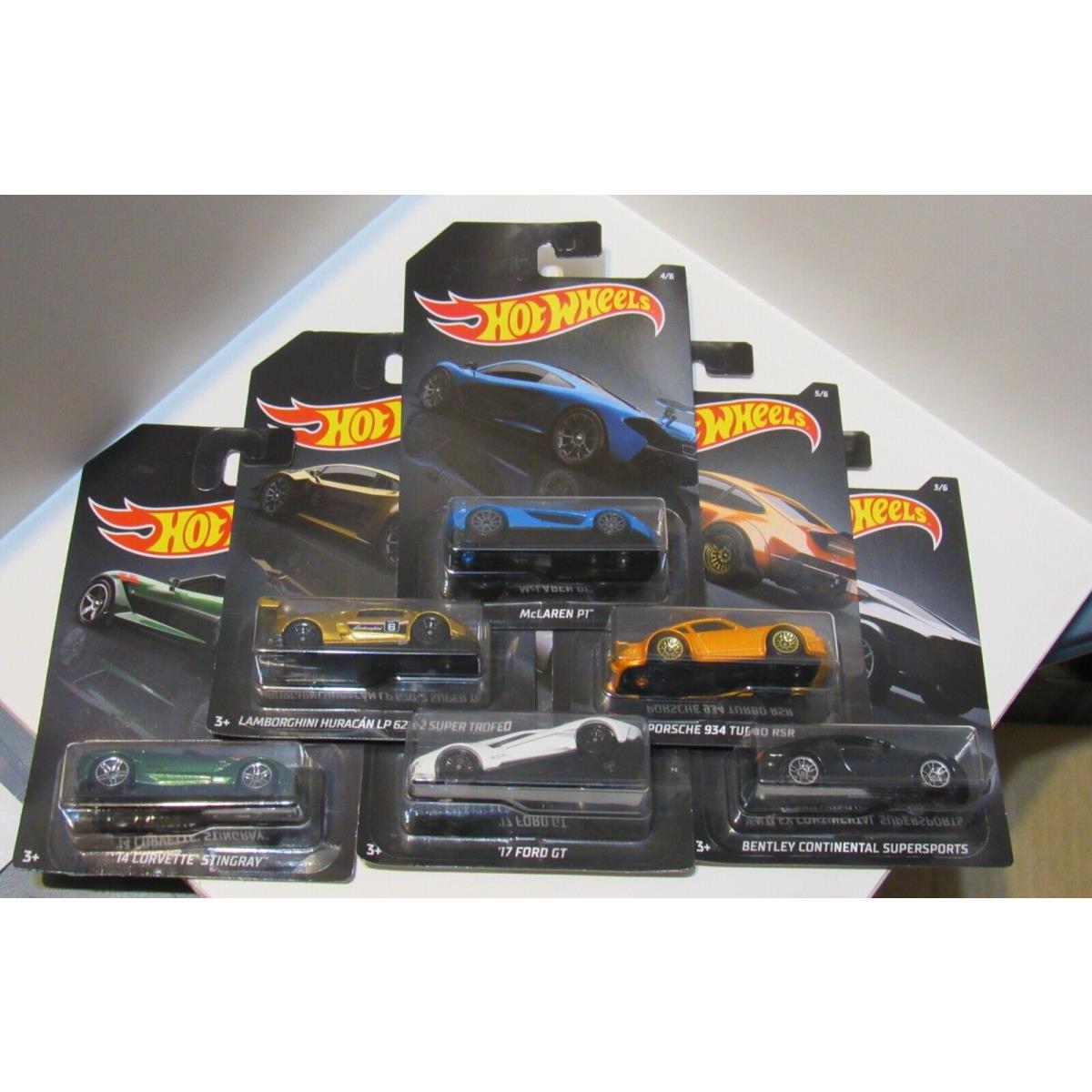 2020 Hot Wheels Exotics Walmart Black Card Set of 6 Porsche Lamborghini Vette