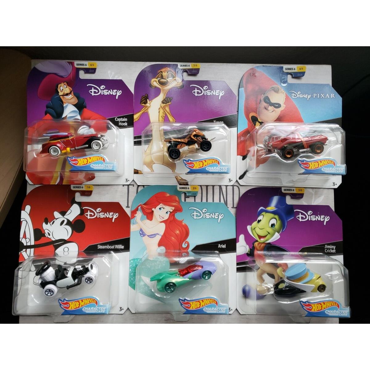 Hot Wheels Disney Character Cars 2020 Series 6 -- Set of 6 Diecast Cars