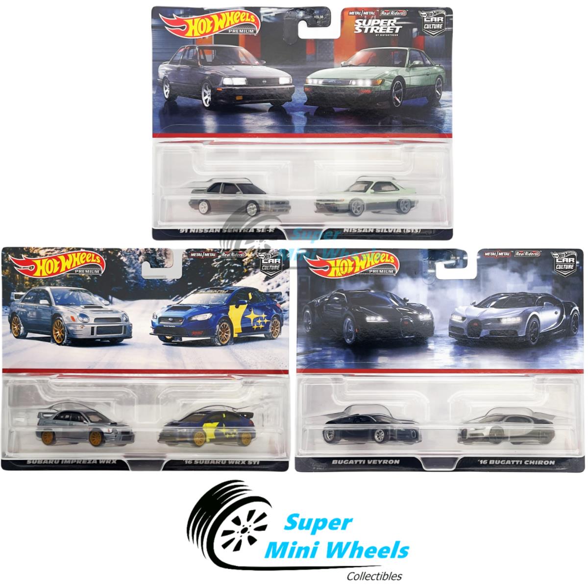 Hot Wheels Car Culture 2 Pack K Case 3 Pcs Set - Subaru / Silvia / Bugatti