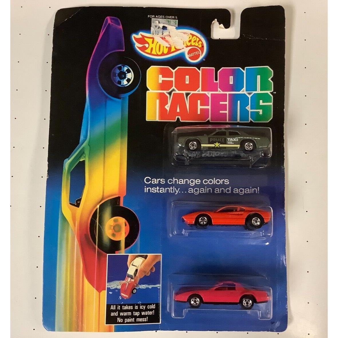 in Package 1987 Hot Wheels Color Racers 3 Car Set Ferrari Firebird Police