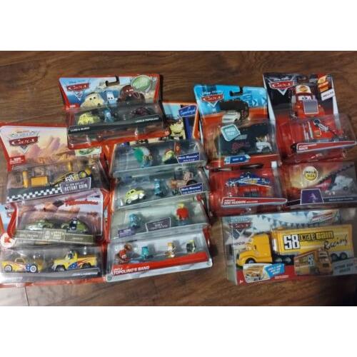 Cars-pixar Movie LOT-13 Rare Older Issues-with Doc Hudson Pit Crew Crew w/ Stand