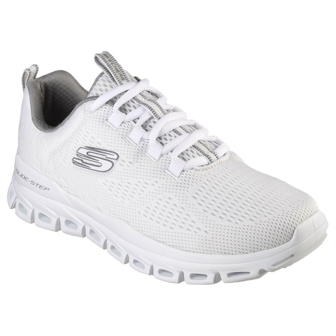 Man Skechers Glide Step Fasten Up Lace-up Shoe 232136 Color White