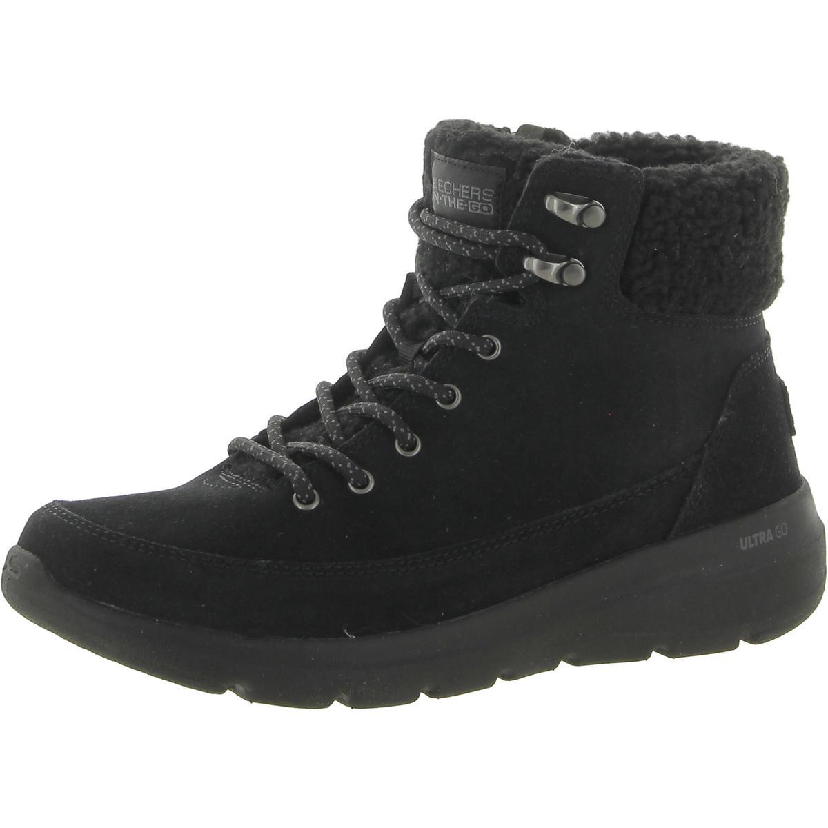 Skechers Womens Glacial Ultra - Wood Suede Winter Snow Boots Shoes Bhfo 0123 Black/Black