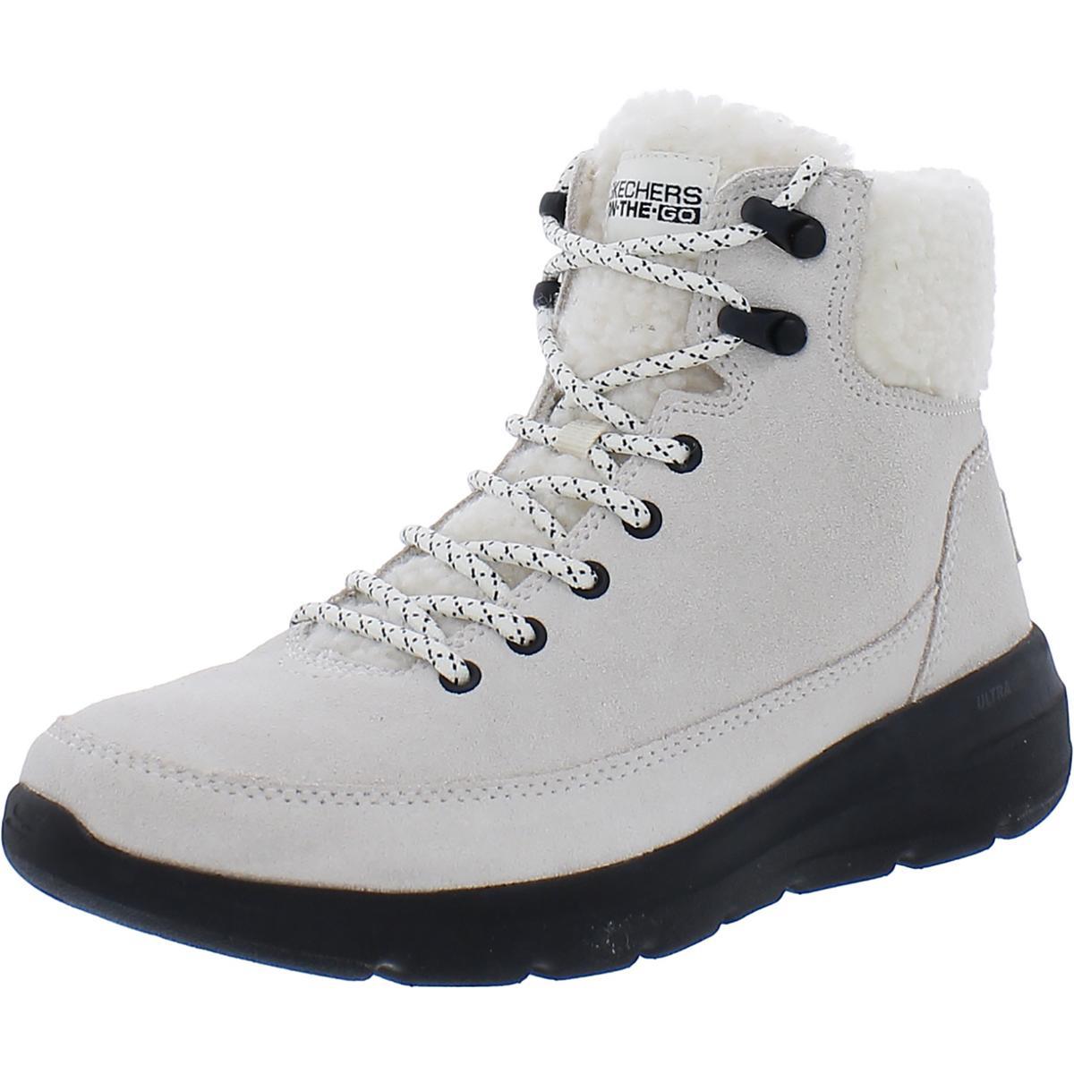 Skechers Womens Glacial Ultra - Wood Suede Winter Snow Boots Shoes Bhfo 0123 White Black