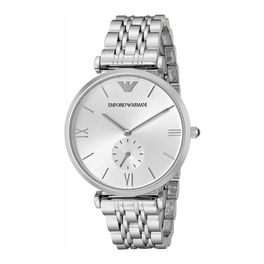 Emporio Armani Men`s Classic Silver Tone Stainless Watch AR1819 - Dial: Silver, Band: Silver