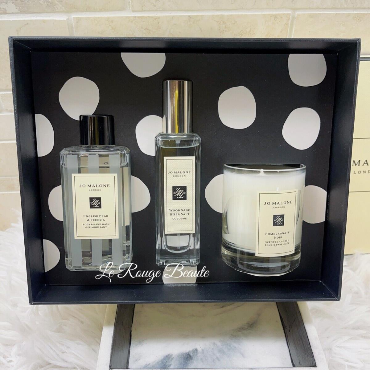 Jo Malone Wood Sage Cologne English Pear Body Wash Pomegranate Noir Candle Set