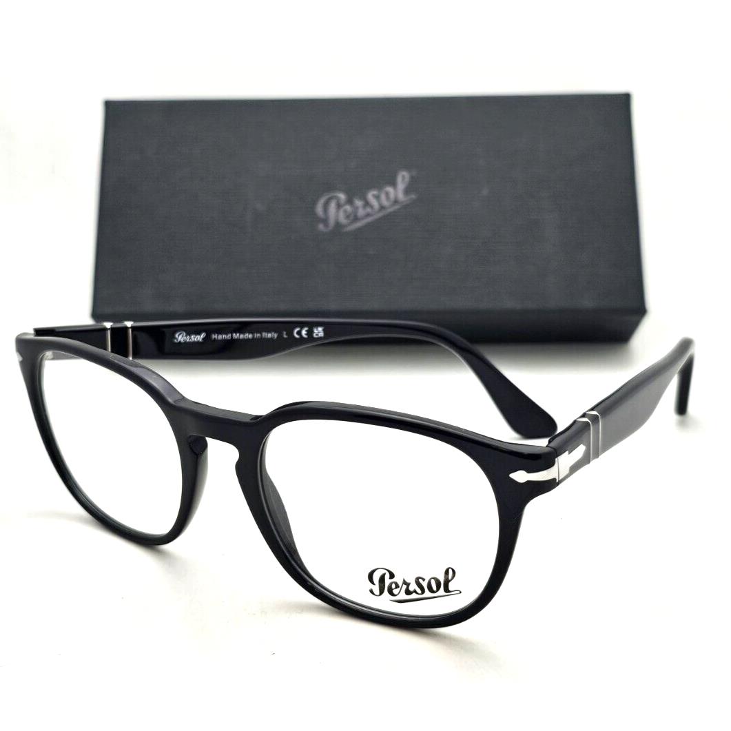 Persol Eyeglasses 3283-V 95 52-19 145 Black Silver Rounded Square Frames