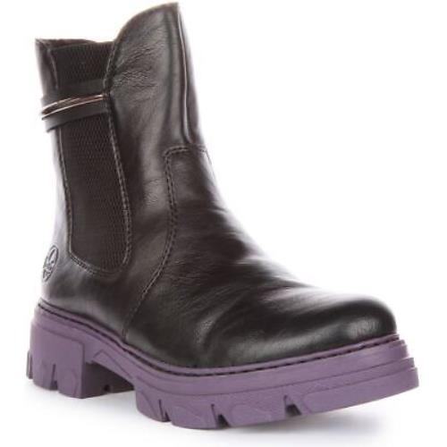 Rieker 74690-00 In Black Purple Fleece Line Chelsea Riricon Zip Size US 5 - 10