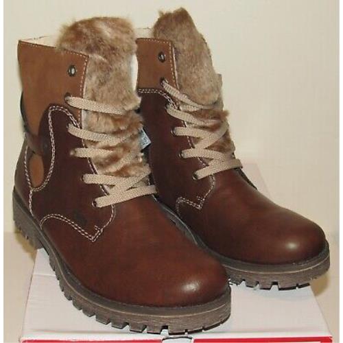 Rieker Payton G1 Boots Womens Sz 8.5 40 Brown Leather Fleece Zip Up