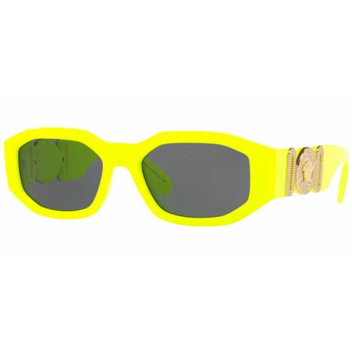 Versace VE4361 532187 Yellow Fluo Dark Grey Rectangle Unisex Sunglasses 53mm