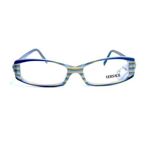 Versace Blue Rectangular Eyeglasses Medusa Temple Italy MOD3040-B 52 15 130 - Frame: Blue, Beige, Silver, Crystal