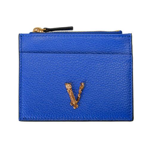 Versace Women`s Royal Blue Textured Leather V-logo Card Case