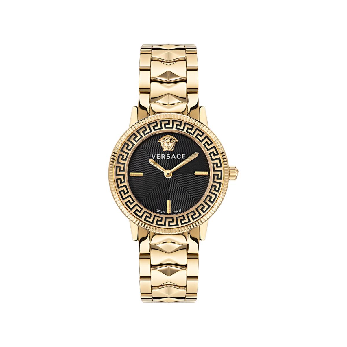 Versace Women`s VE2P00622 V-tribute 36mm Quartz Watch - Dial: Black, Band: Gold Tone, Other Dial: Black