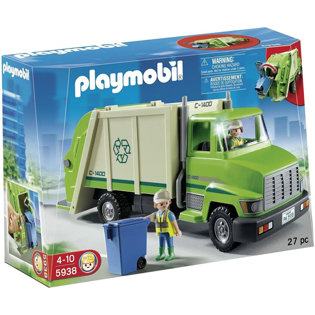 Playmobil 5938 Green Recycling Truck Garbage Truck Toy Set