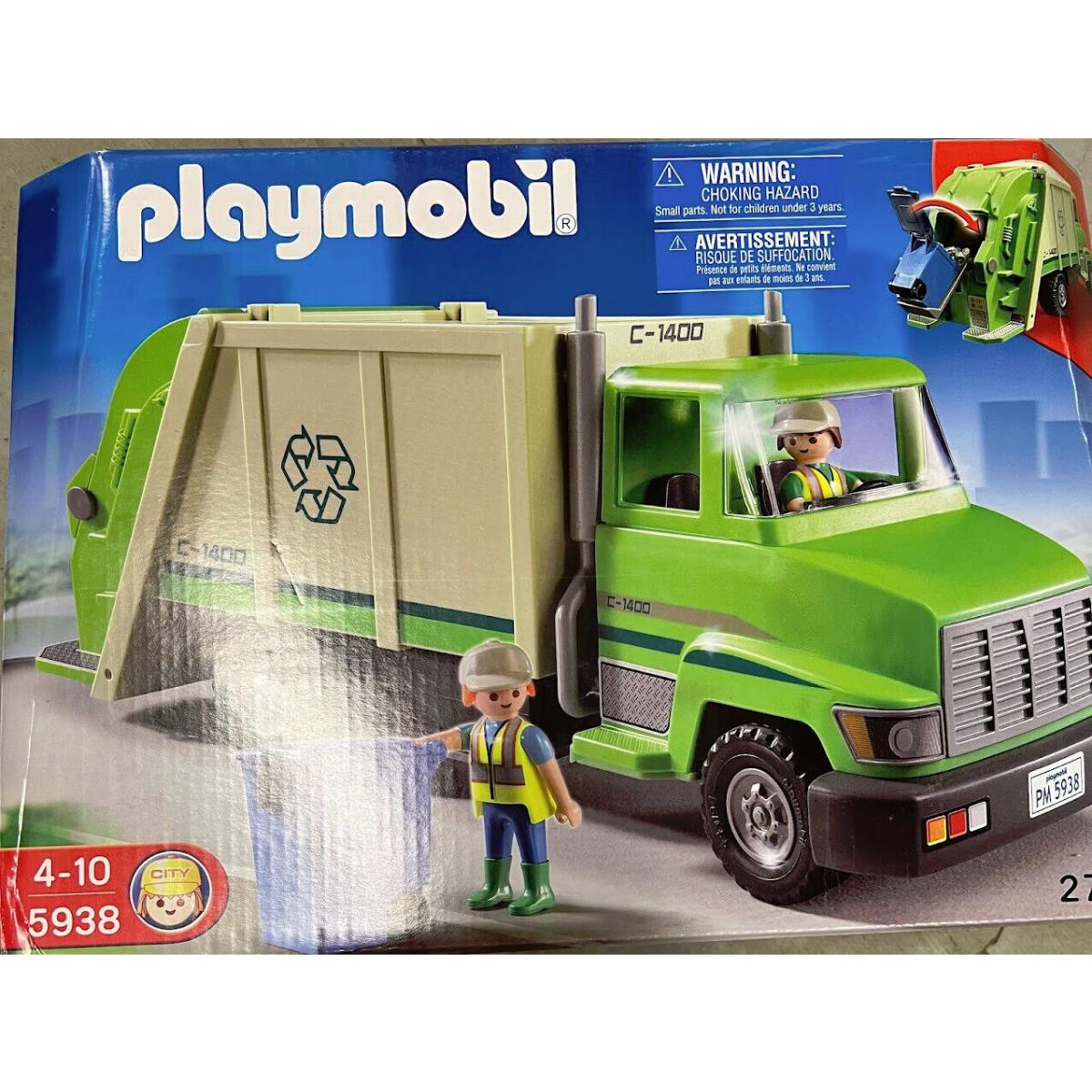 Playmobil Green Garbage Recycling Truck 5938 with Two Figures 2010