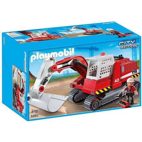 Playmobil 5282 Red Construction Excavator Digger City Action W/figure