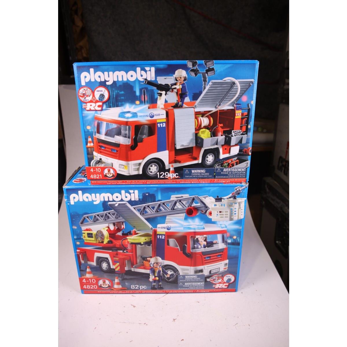 Playmobil Fire Engine 4821 + 4820 Fire Truck Ladder Wear on Box Read