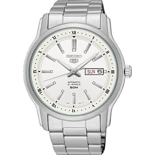 Seiko 5 SNKP09 Men`s Stainless Steel White Dial 50M WR Day Date Automatic Watch