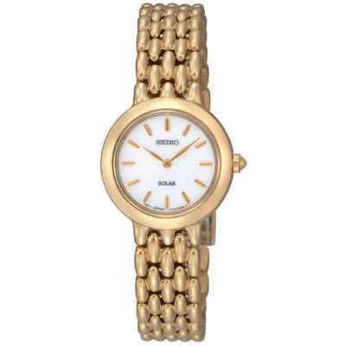 Seiko SUP022 Solar Gold Tone Stainless Steel White Dial Women`s Watch