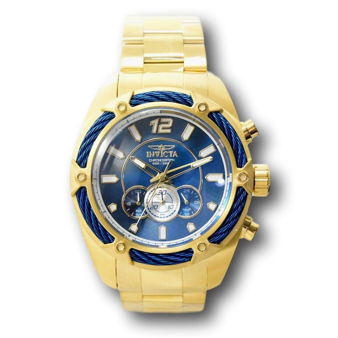 Invicta Bolt Mens 52mm Blue Dial Gold Bracelet Miyota Chronograph Movement 31477