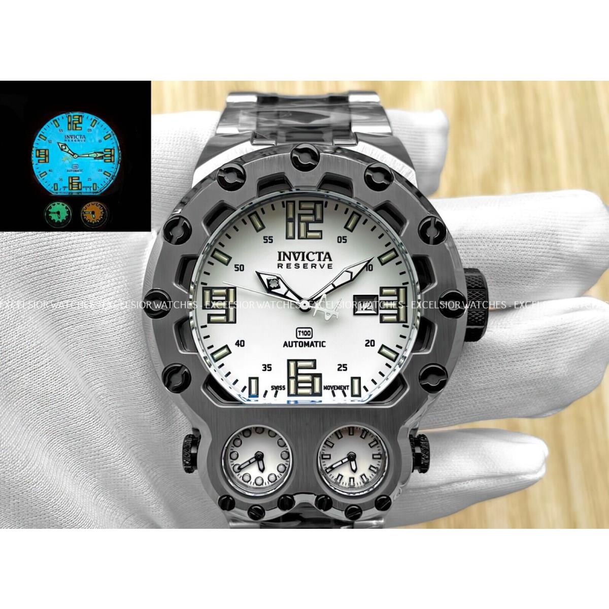 Invicta Magnum Tria Traser Tubes Swiss Automatic Black Silver SS 35J Watch