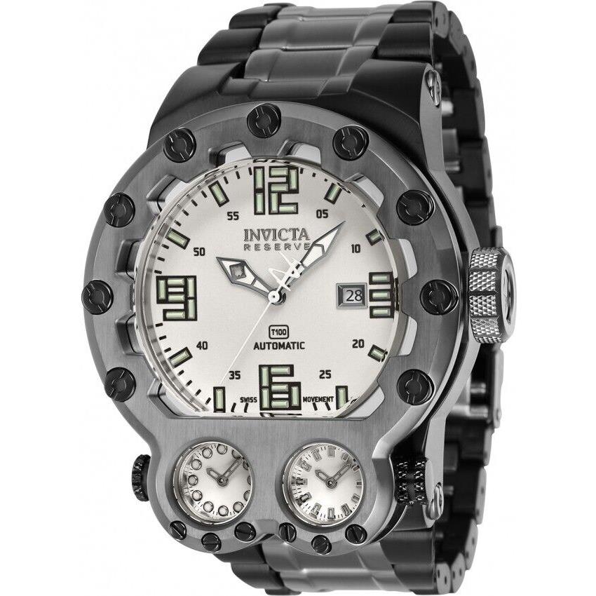 Invicta Magnum Tria Traser Tubes Swiss Automatic Black Gunmetal SS 35J Watch - Dial: White, Band: Black, Gunmetal, Bezel: Black, Gunmetal