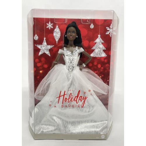 2021 Holiday Barbie African American with Braids Silver White Gown