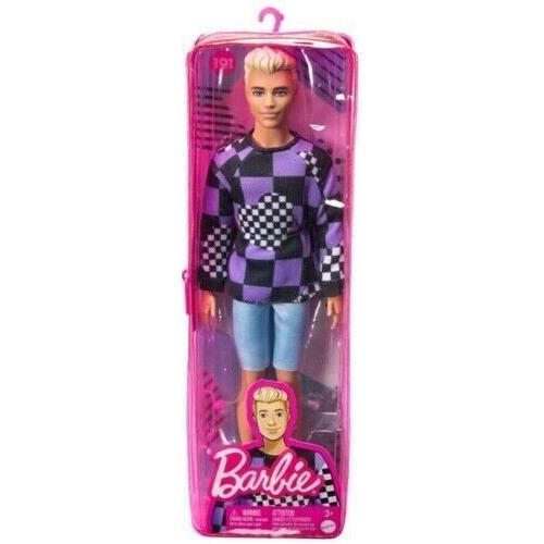 WB Barbie Ken Fashionista Doll Purple Black Checkered Sweater Denim Shorts