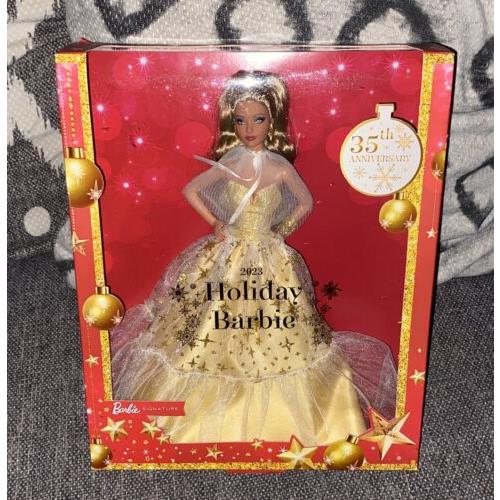 Barbie 13 Signature 2023 Holiday Collector Doll Golden Gown Light Brown Hair 3