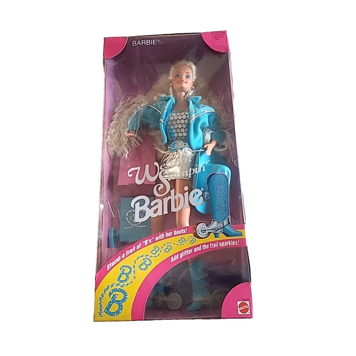 Vintage 1993 Mattel Western Stampin` Barbie Doll Nrfb 10293