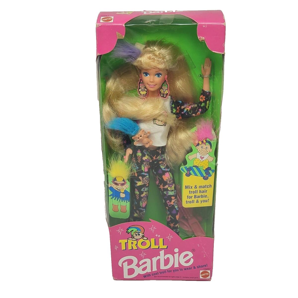 Vintage 1992 Mattel Blonde Troll Barbie Doll Mix Match Hair 10257 Box