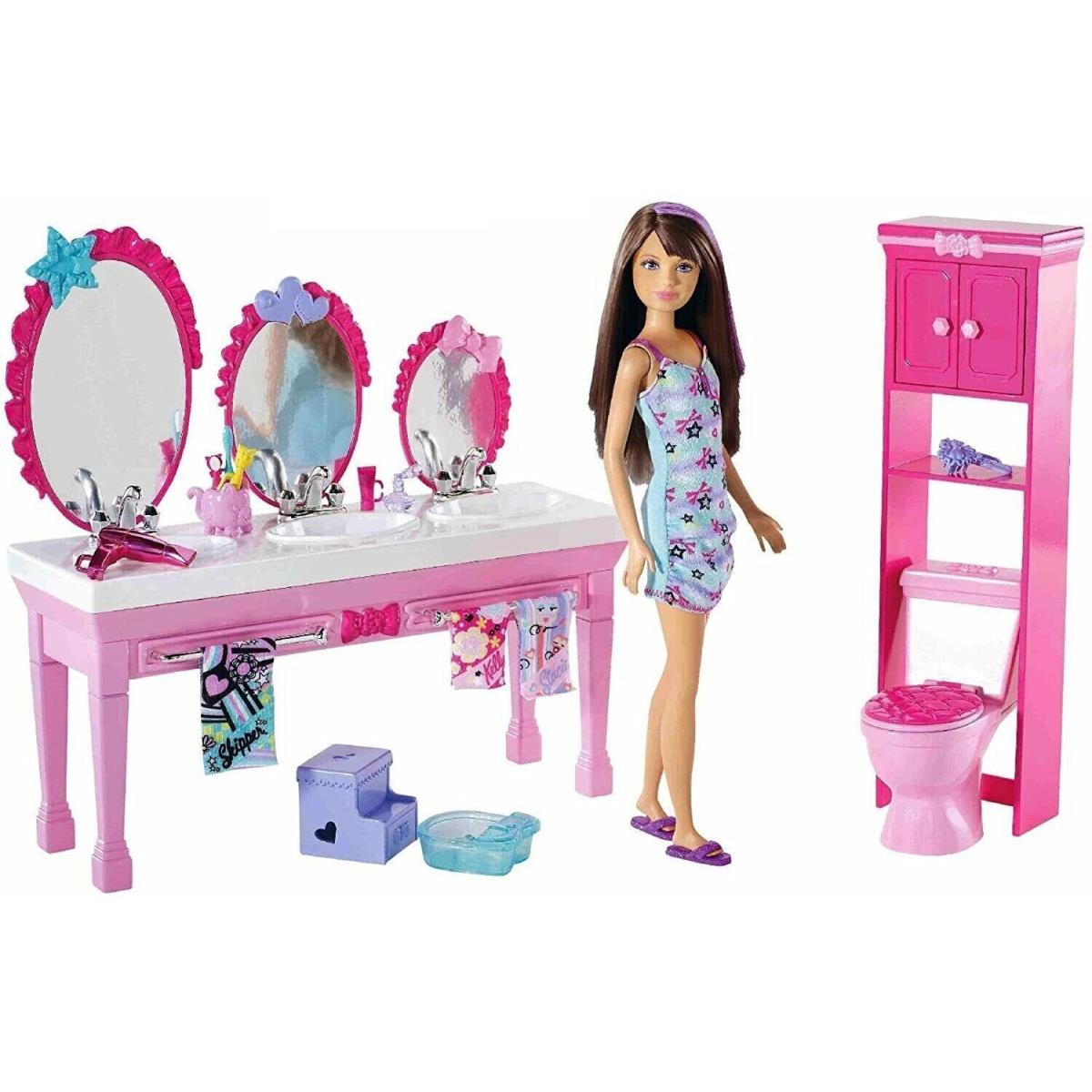 2010 Barbie Sisters` Beauty Fun/bathroom For 3/Sinks/Brunette Skipper/new/mint