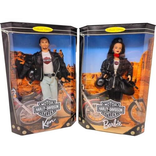 1998 Harley-davidson Collector Edition Barbie Ken Doll Nrfb 22256 22255 VG