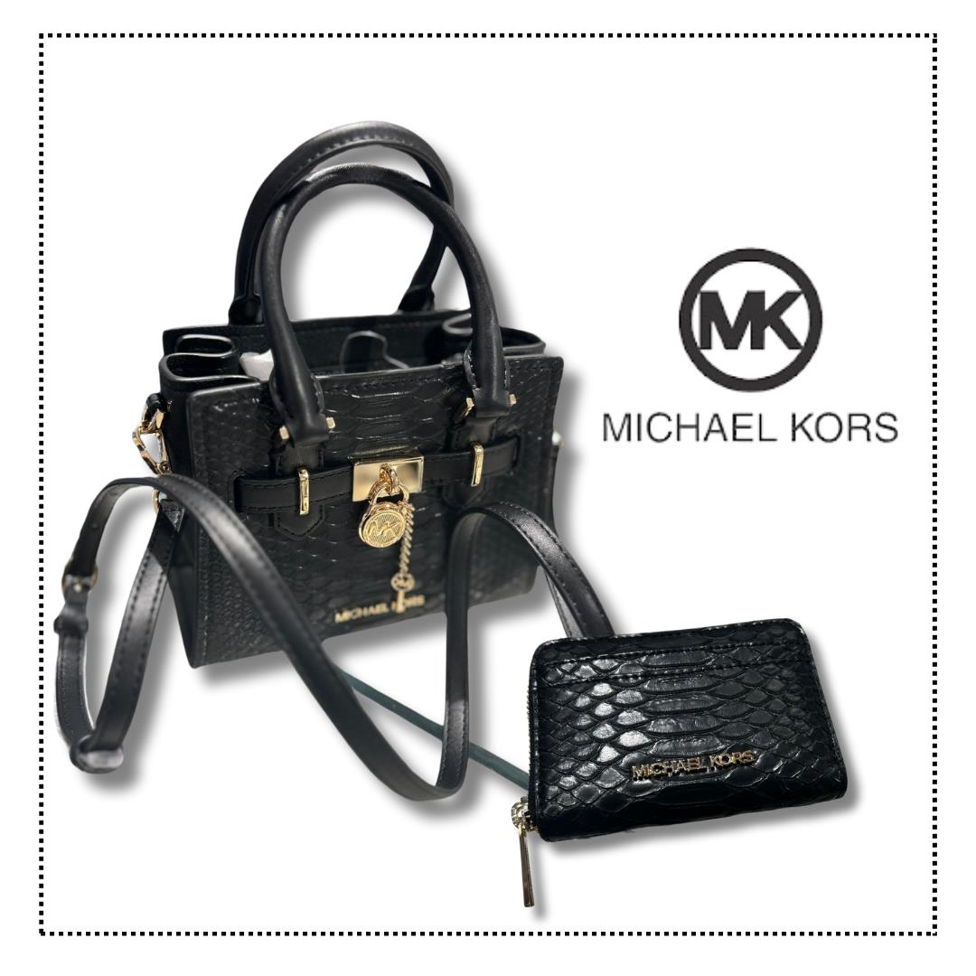 Michael Kors Hamilton XS Satchel Crossbody Bag+ Card Case Wallet Combo Variation BLACK