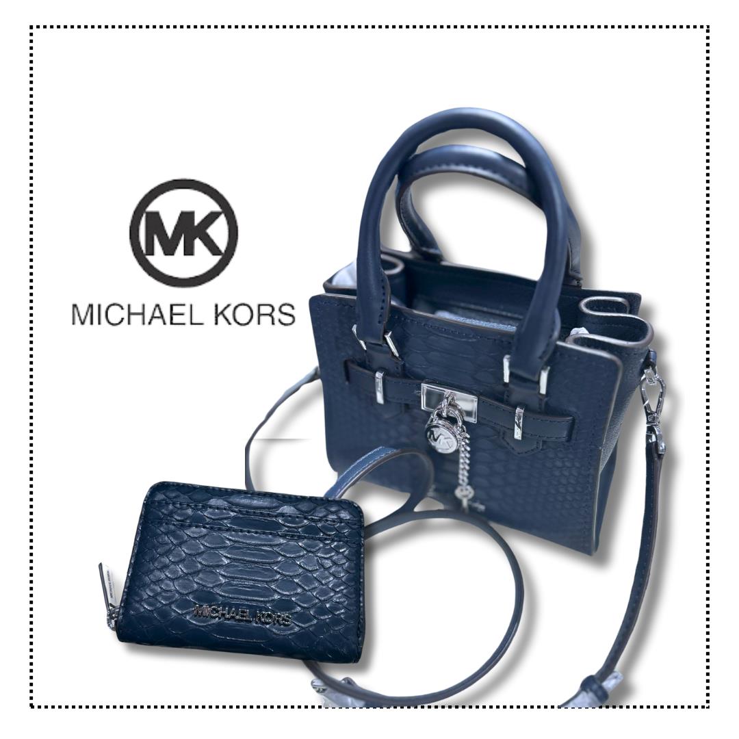 Michael Kors Hamilton XS Satchel Crossbody Bag+ Card Case Wallet Combo Variation NAVY