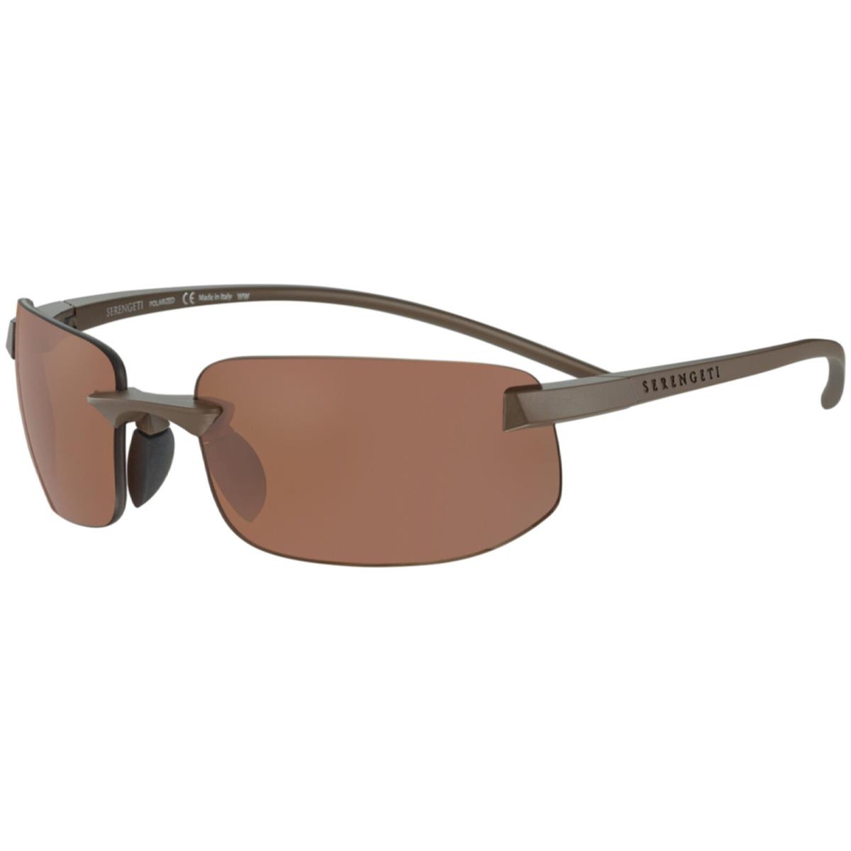 Serengeti Lupton Small Polarized Men`s Rimless Wrap Sunglasses - SS55200 - Italy Matte Dark Brown/Drivers Brown (SS552004)