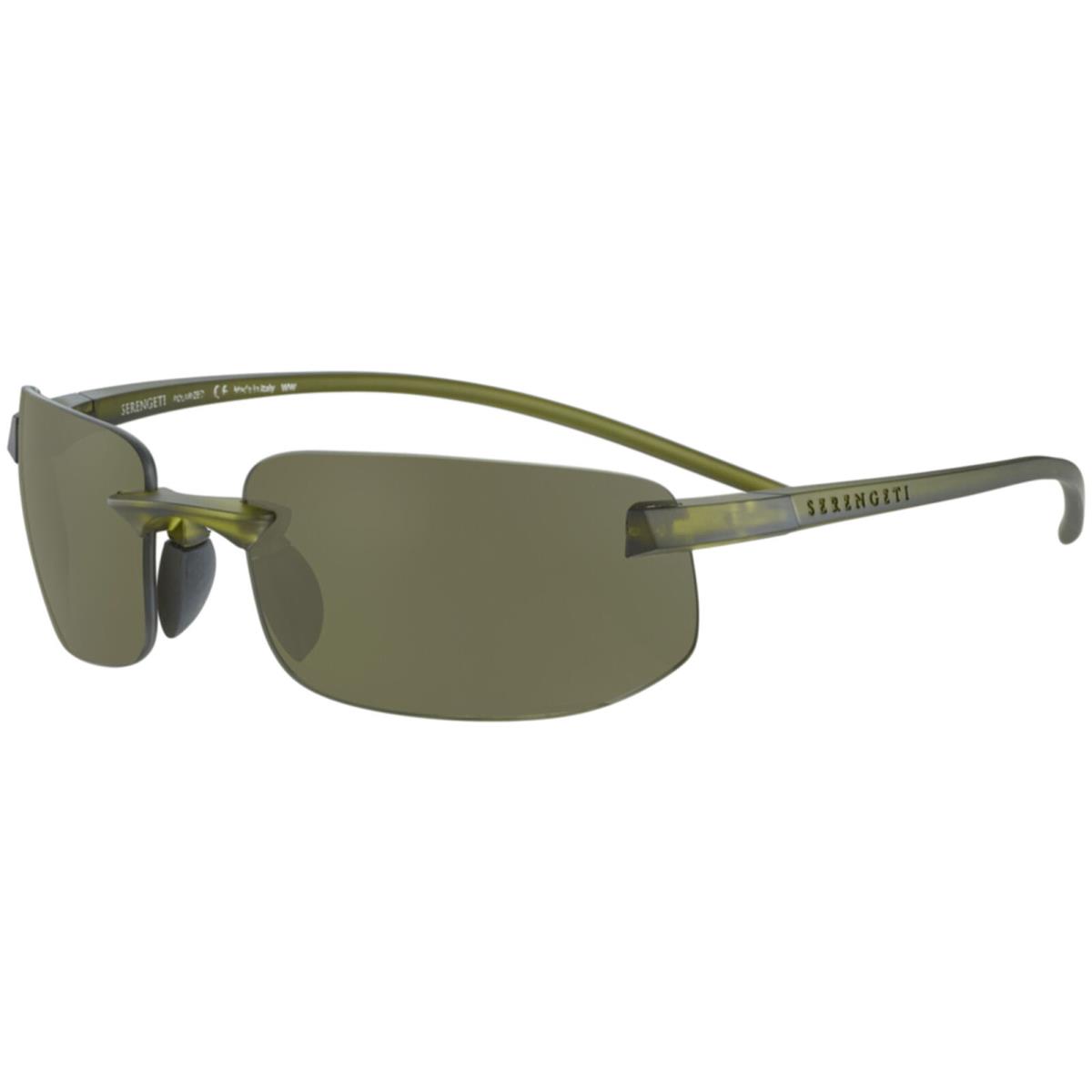 Serengeti Lupton Small Polarized Men`s Rimless Wrap Sunglasses - SS55200 - Italy Rubberized Khaki/555nm Green (SS552003)