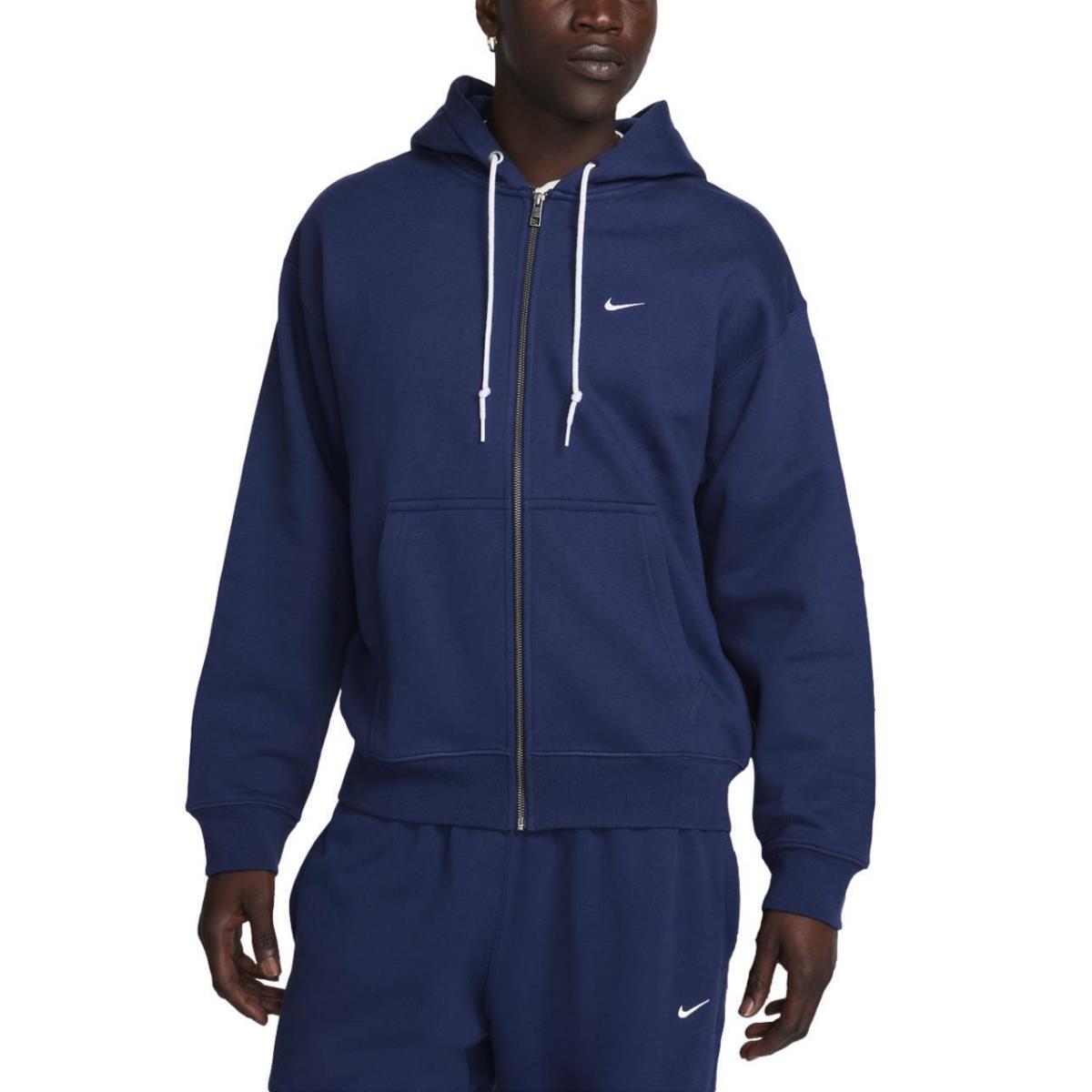 Nike Mens Heavyweight Solo Swoosh Full Zip Sweatshirt Midnight Navy DR0403-410